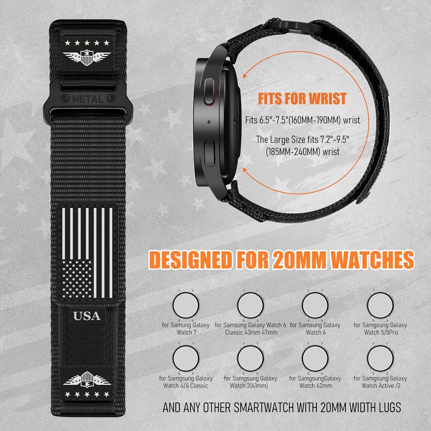 20mm Fabric Nylon Strap Compatible with Samsung Galaxy Watch 7 44mm