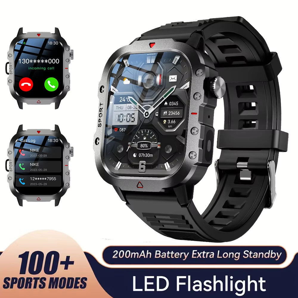 2.01″ HD Screen Smart Watch with LED Flashlight Bluetooth & Talking for Men/Wome
