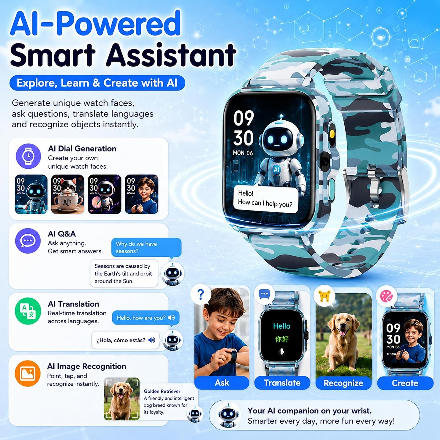 Ai Smart Watch for Kids Boys Age 5-12 Ai Functions Games HD Touch Screen Watches