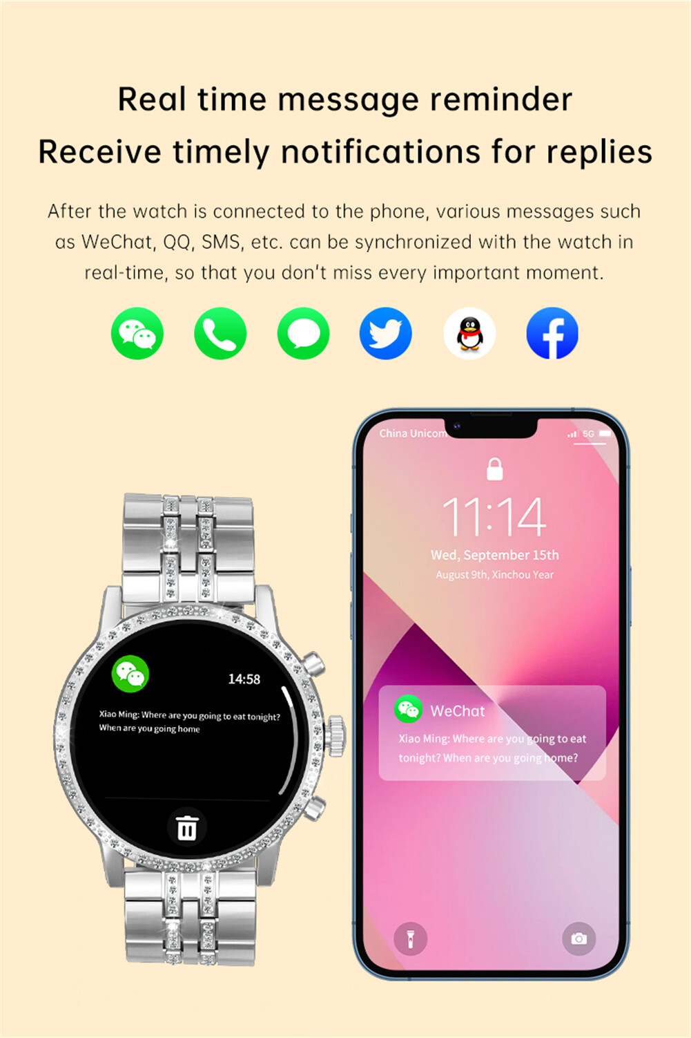 Luxury Women Smart Watch Fitness Tracker Bluetooth Wristwatches for Android iOS