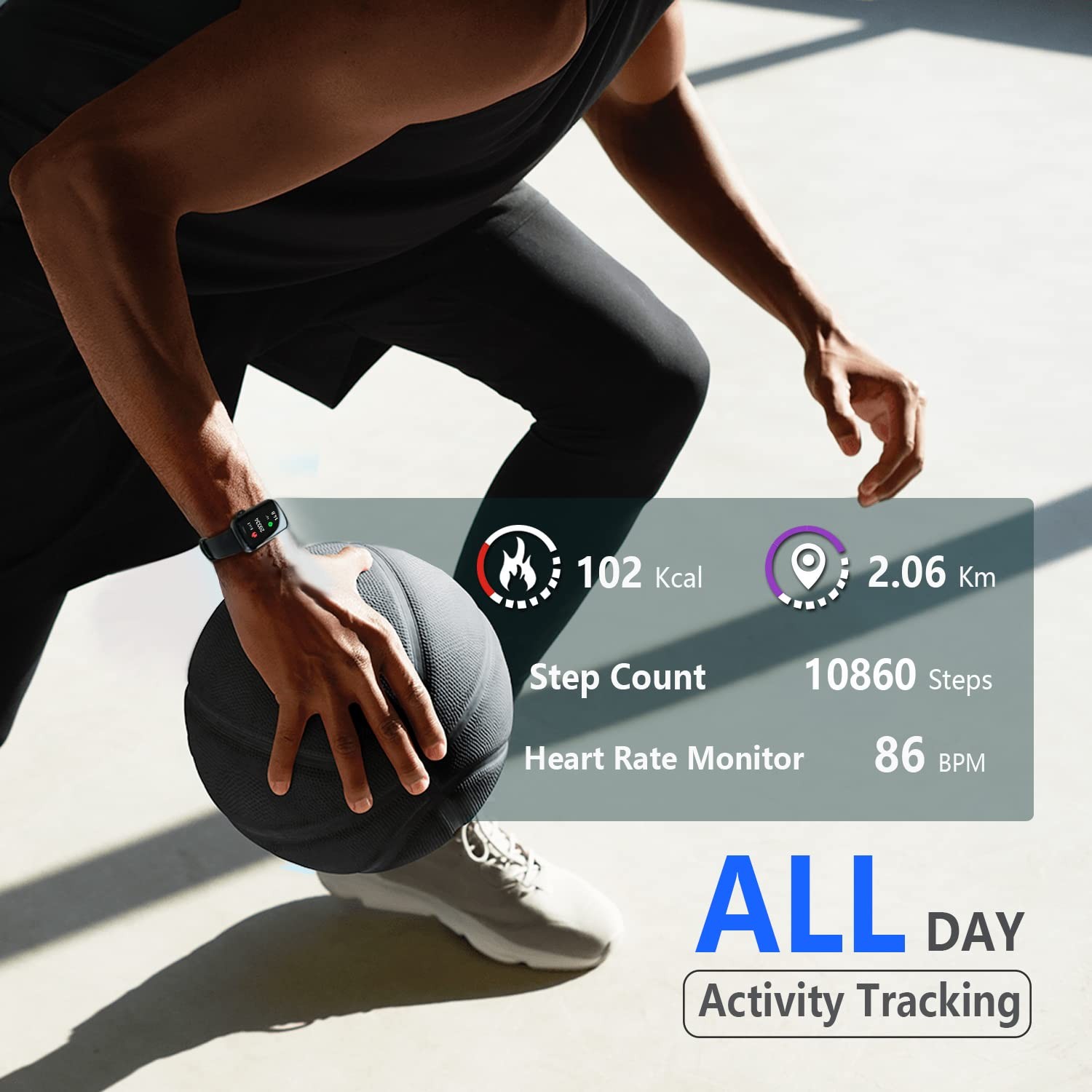 FITVII Slim Fitness Tracker – Blood Oxygen BP Heart Rate – IP68 Waterproof