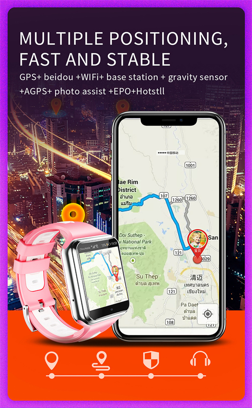 Kids 4G Smart Watch SOS GPS Location Video Call SIM Card Support For Children