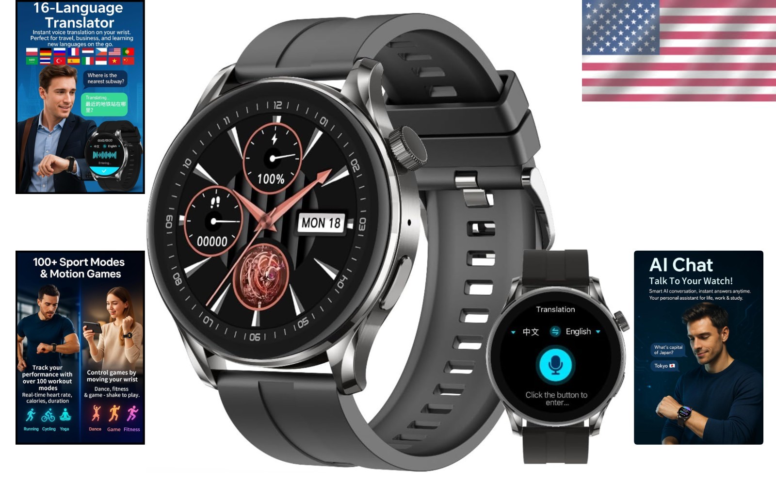 Stylish AI Chat Smartwatch – 100+ Sports Modes & Health Monitoring Features