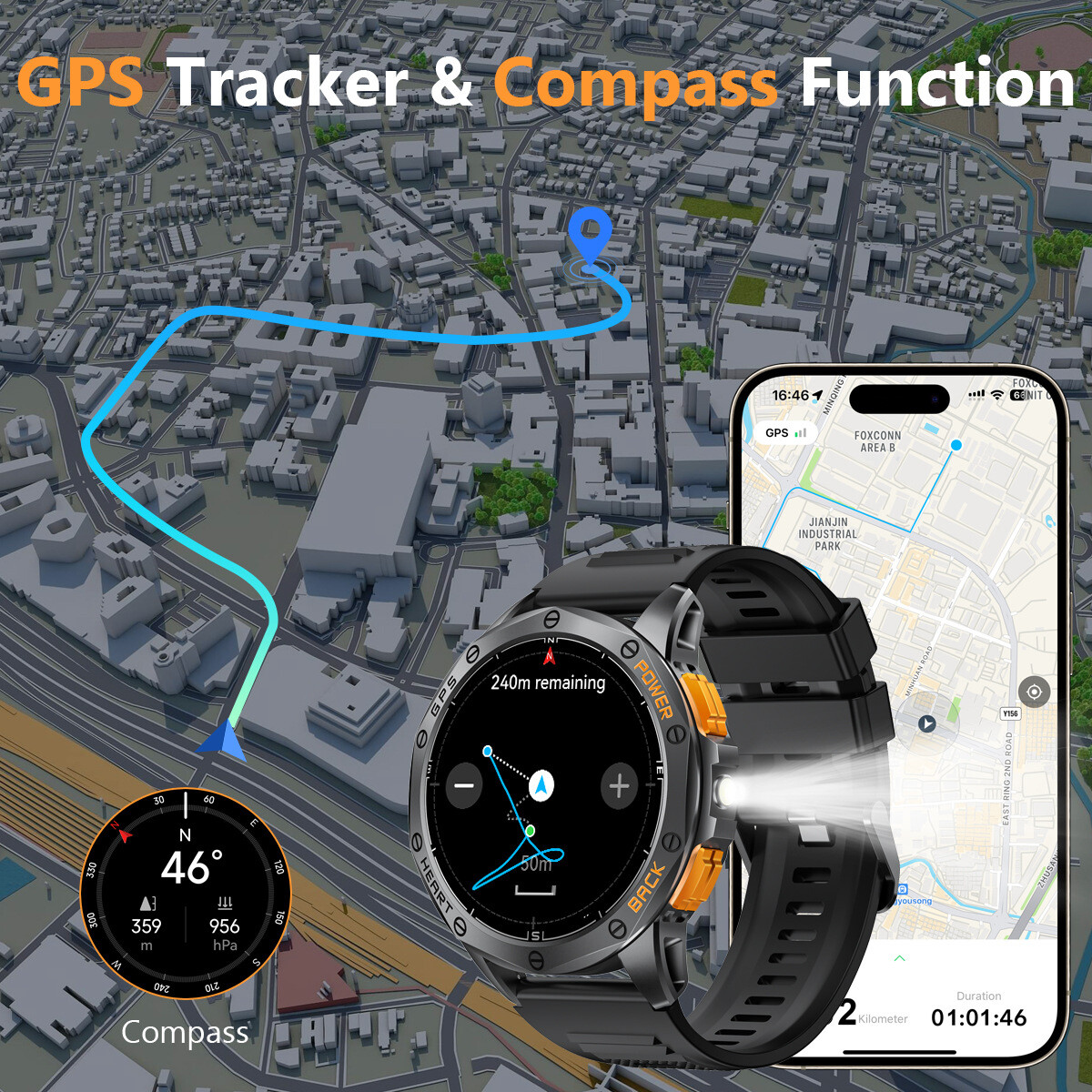 2025 Military Smart Watches (Answer/Make Calls),Built-in GPS With LED Flashlight