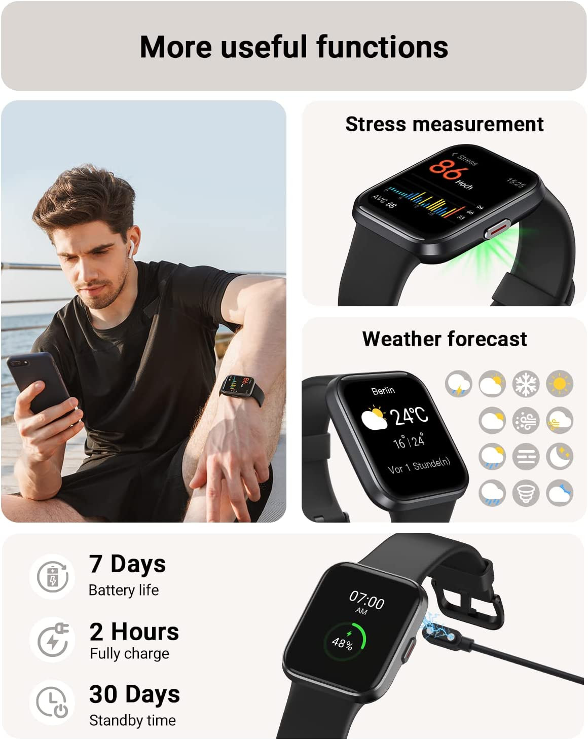 Smart Watch for Men/Women Android & Iphone, Alexa Built-In, 1.8″ Touch Screen Fi