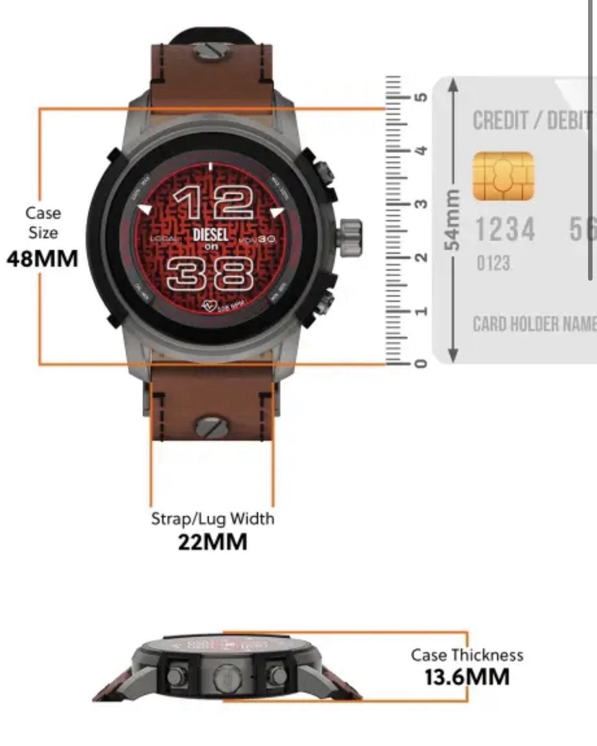 Diesel DZT2043 Gen 6 Griffed Wear OS Smartwatch 48mm Brown Leather Heart Rate