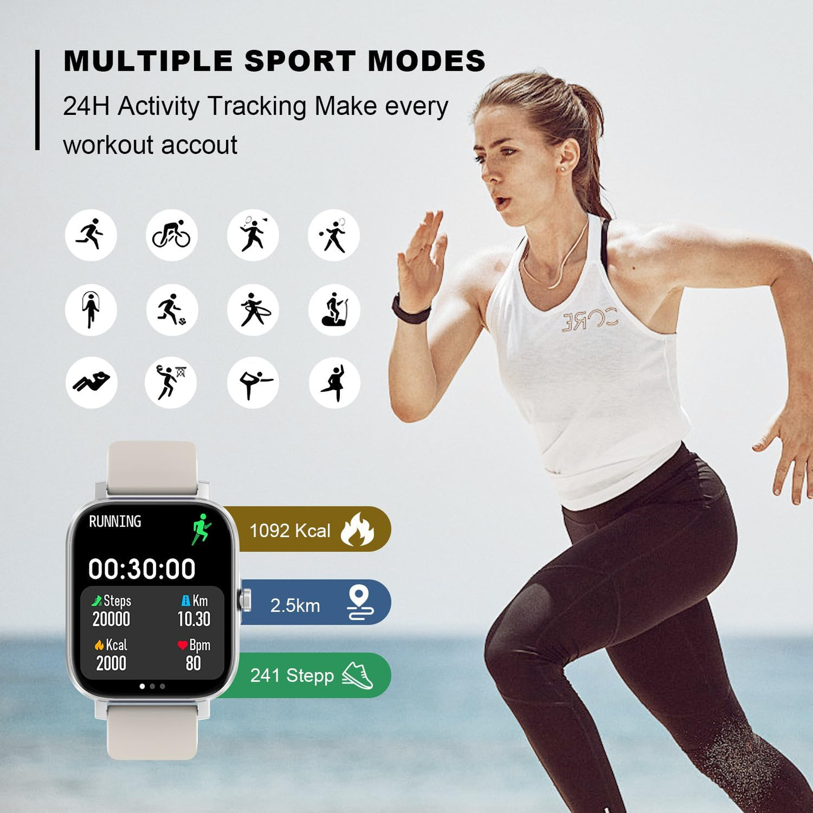 Smart Watch Men Women Full Touch Screen IP68 Waterproof Bluetooth Fitness