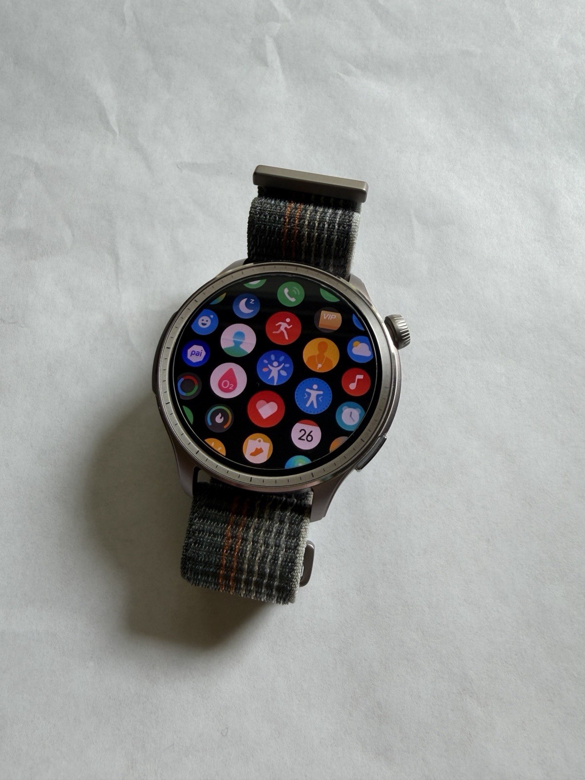 Amazfit Balance 46mm Metal Silver Case Multicolor Fabric Band iOS/Android USED