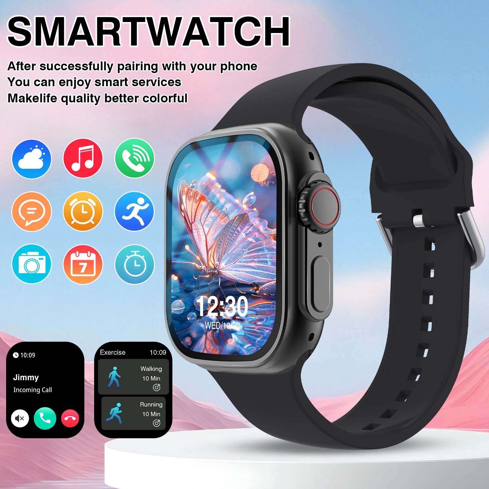 2.01” Sports Smart Watch Fitness Clock Health Monitor Waterproof Smartwatch Wir
