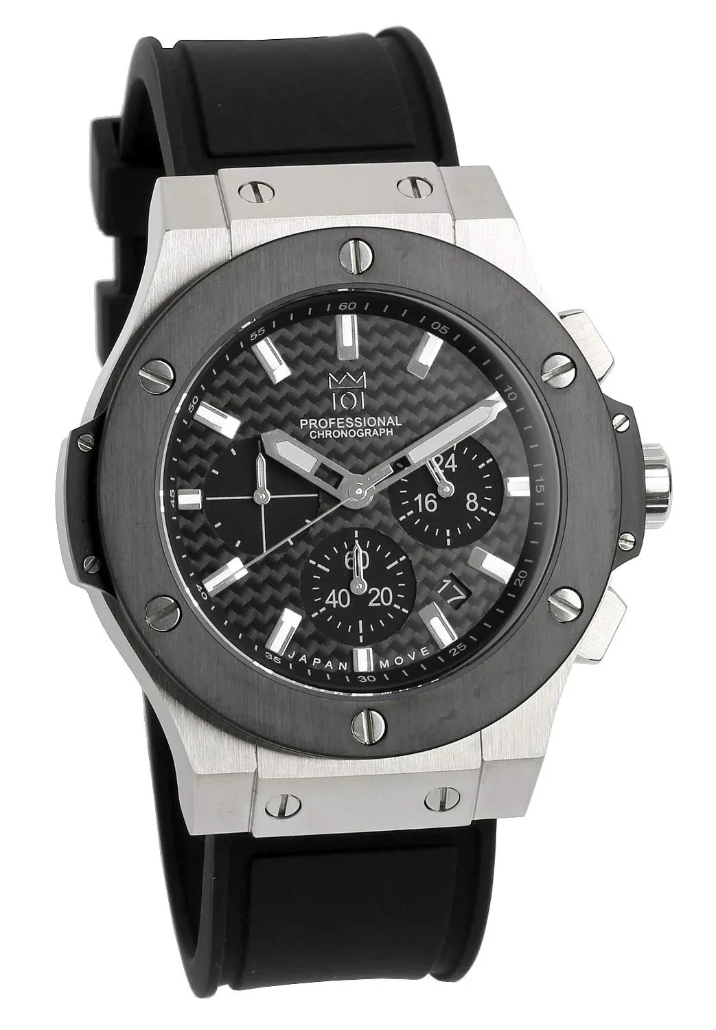 NEW HYAKUICHI 101 No.8 Chronograph 100m Watch Black Silver Carbon Made in Japan