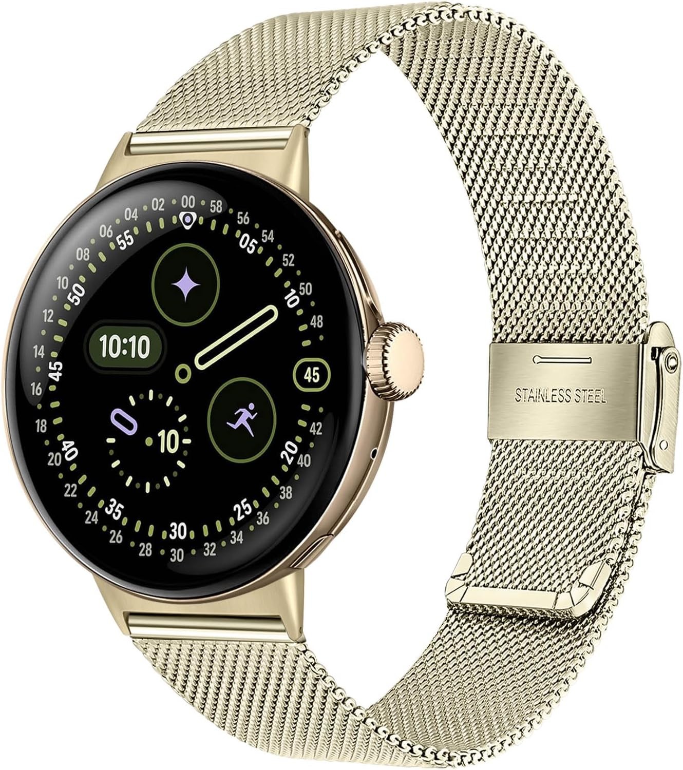 2-Pack Champagne Gold Stainless Steel Mesh Wristband for Google Pixel Watch 41mm