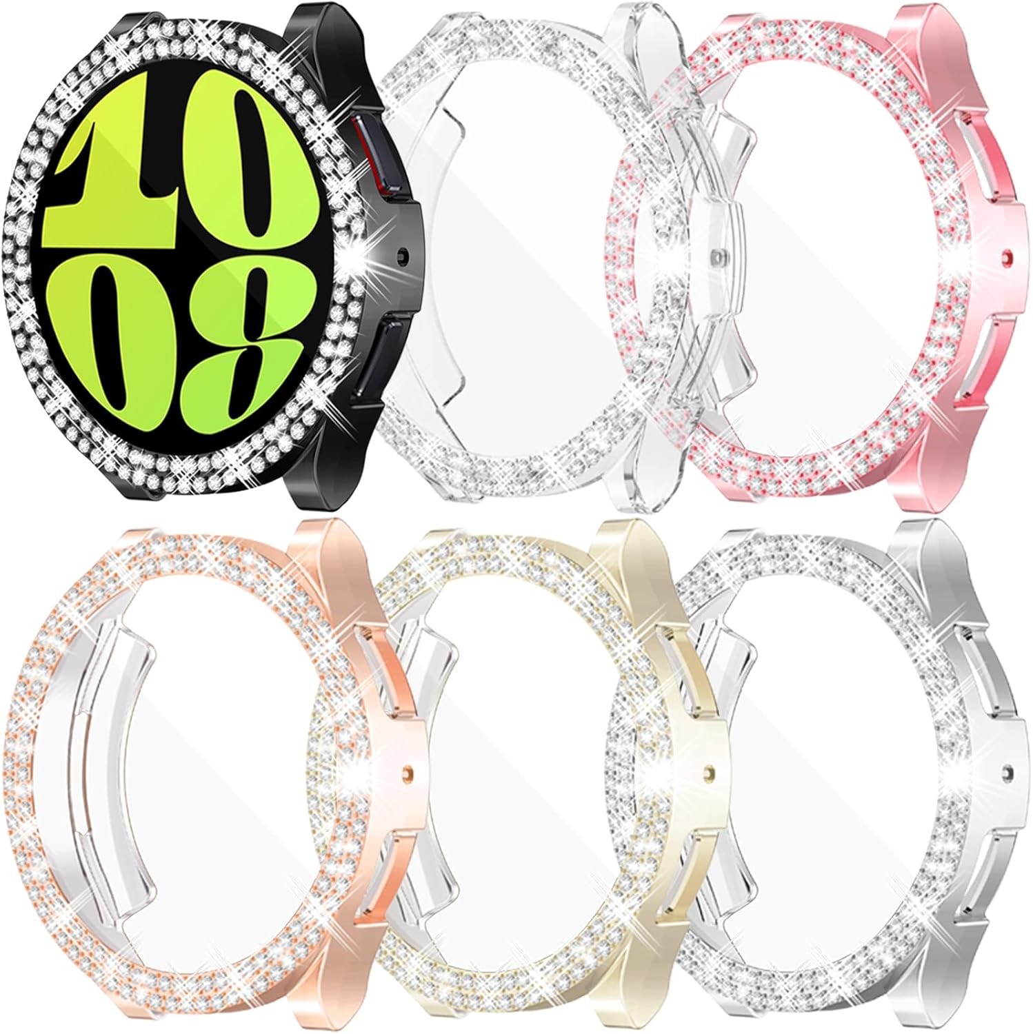 6Pack Screen Protector Case for Samsung Galaxy Watch 6 44mm with Rhinestones