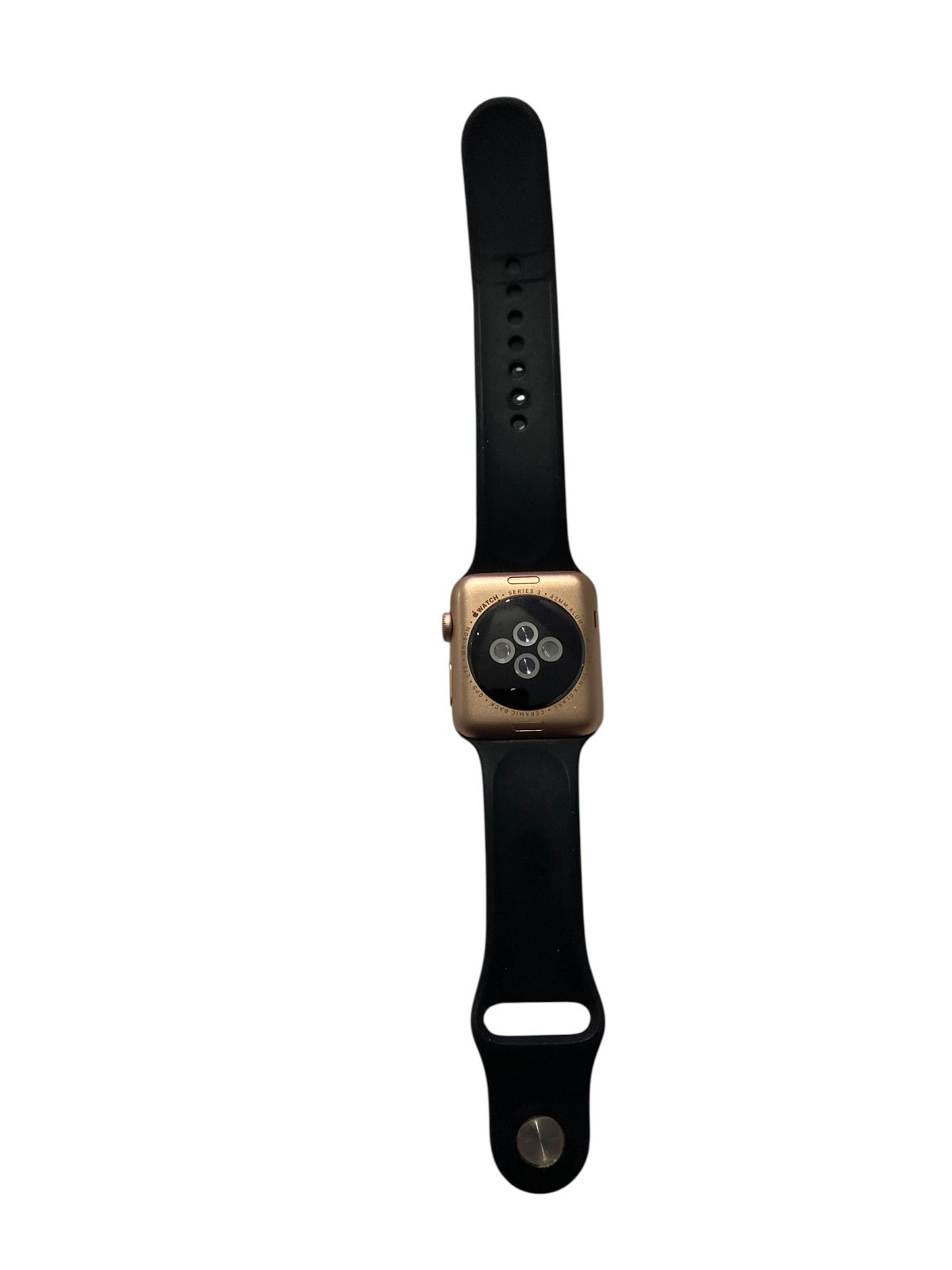 Apple Watch Series 3 42mm Gold Aluminum Case Black Band A1859 Cracked Screen