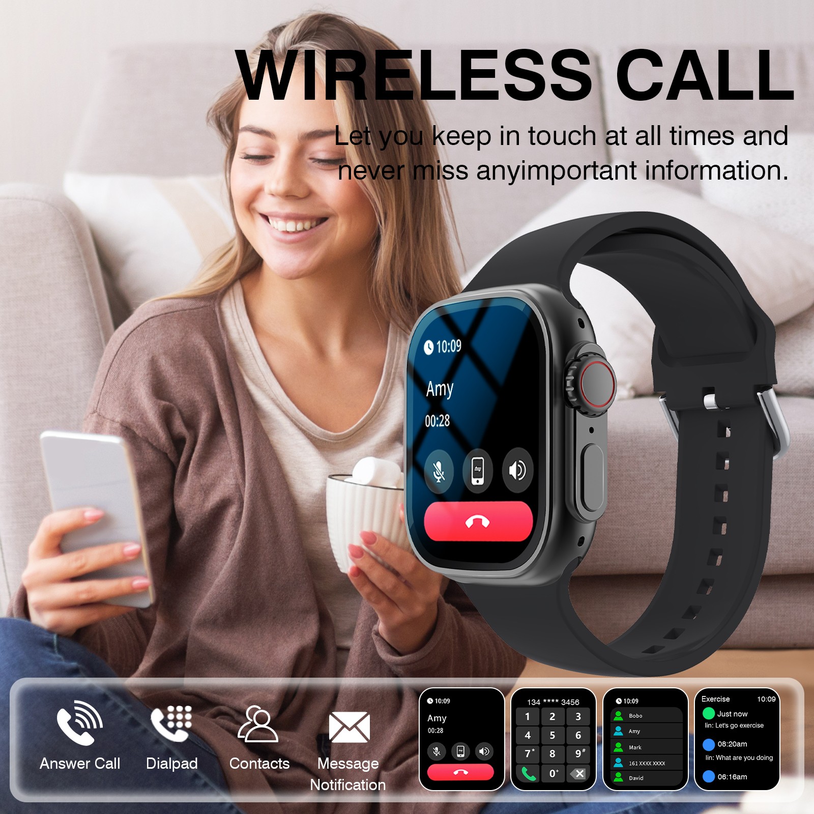 2.01” Sports Smart Watch Fitness Clock Health Monitor Waterproof Smartwatch Wir