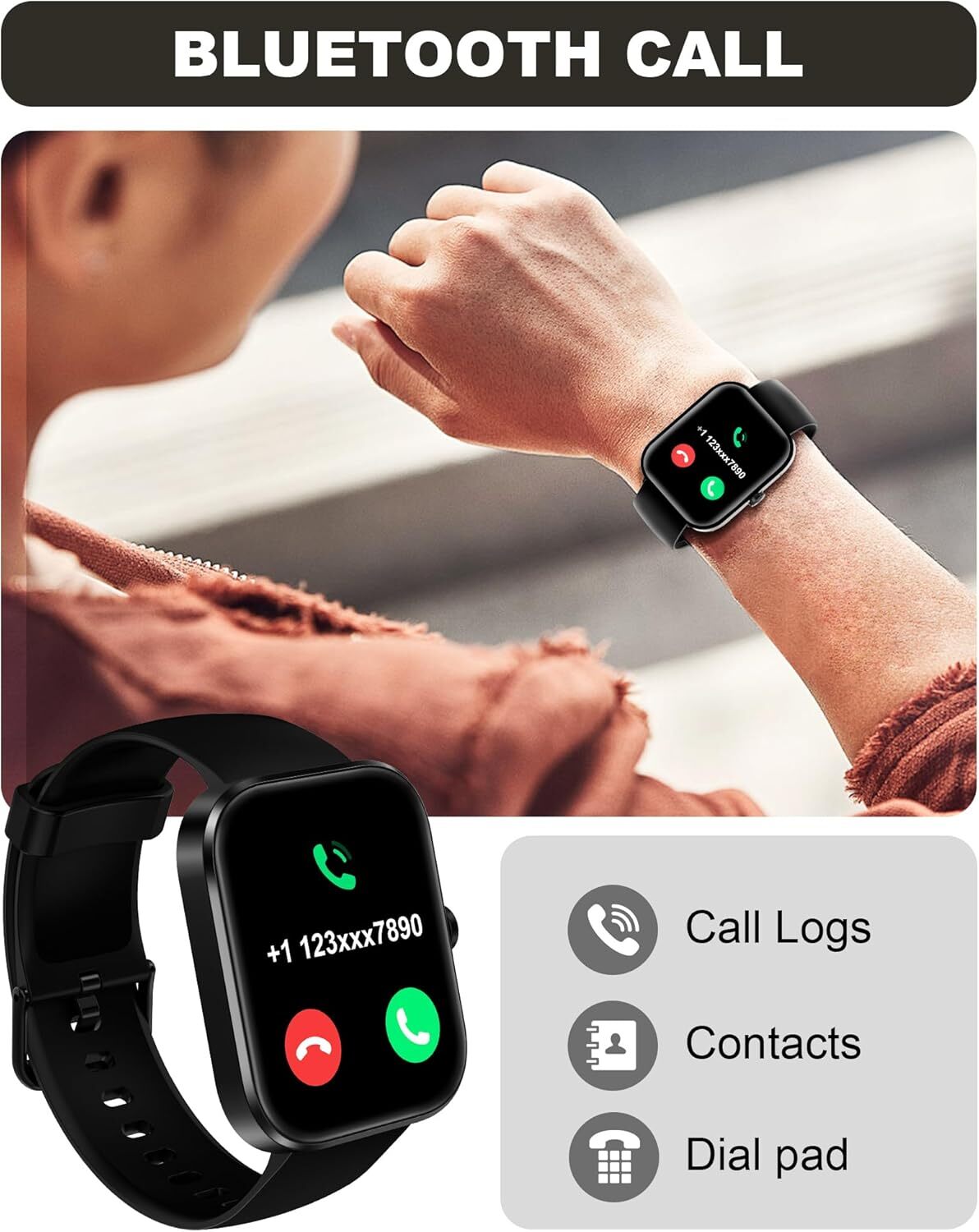 Smart Watch for Men Women(Answer/Make Call)-1.91″ HD Fitness BLACK