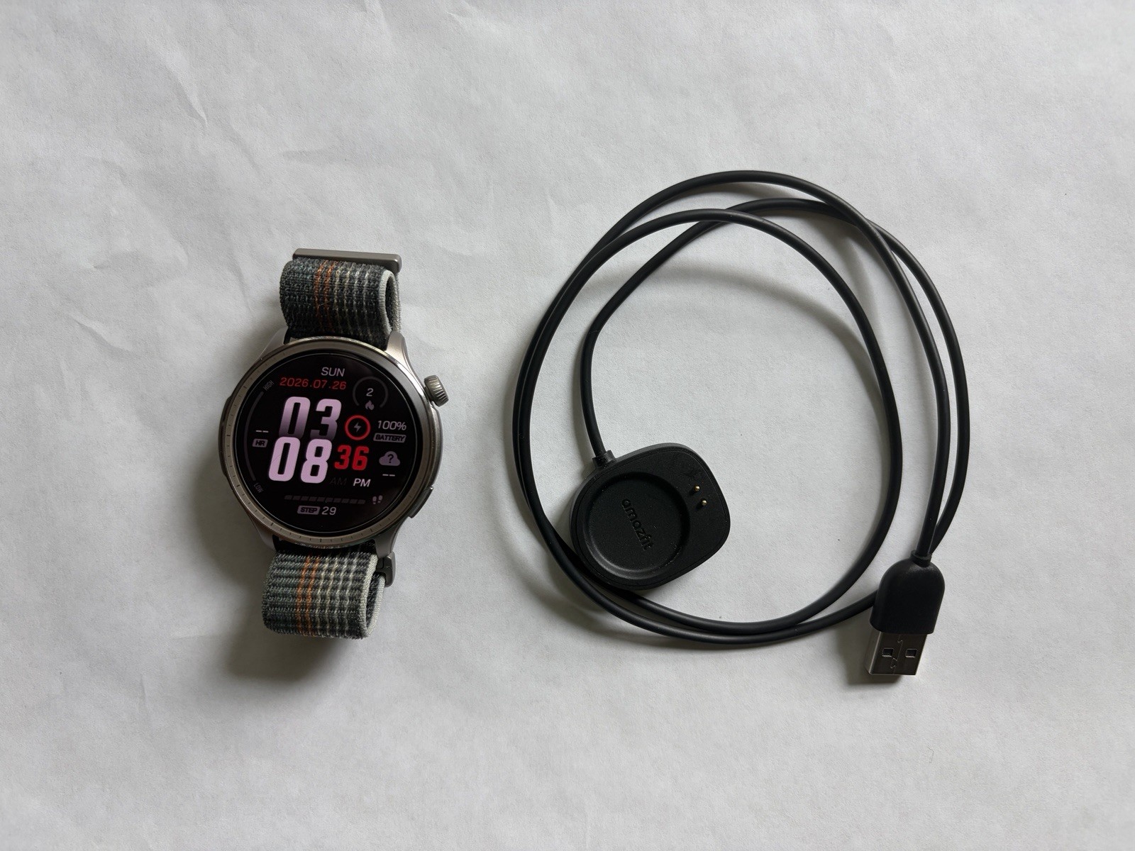 Amazfit Balance 46mm Metal Silver Case Multicolor Fabric Band iOS/Android USED