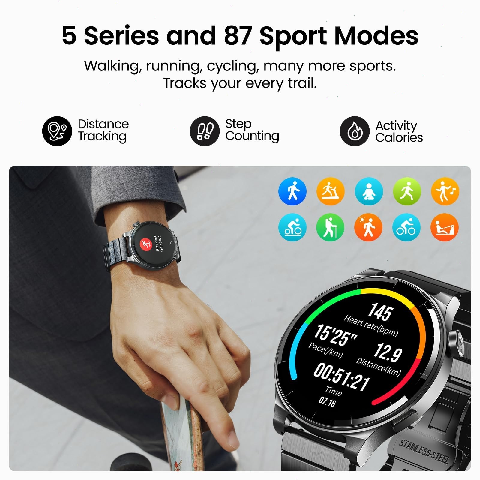 TOZO S5 Smart Watch 1.43″ AMOLED 100+ Modes Sport Fitness Watch