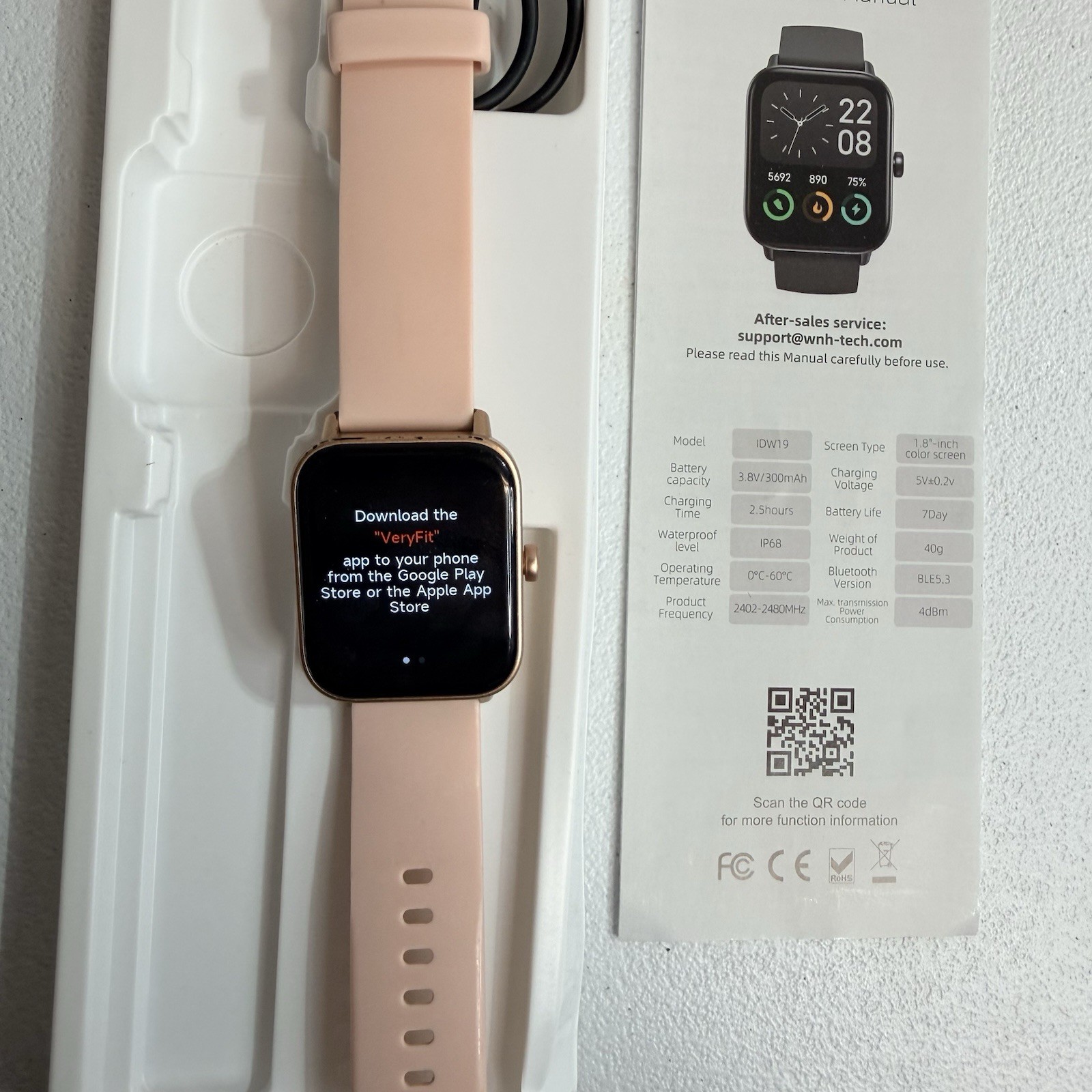 IDW19 Smart Watch Heart Rate Monitor Pink Silicone Band Gold Case 44mm
