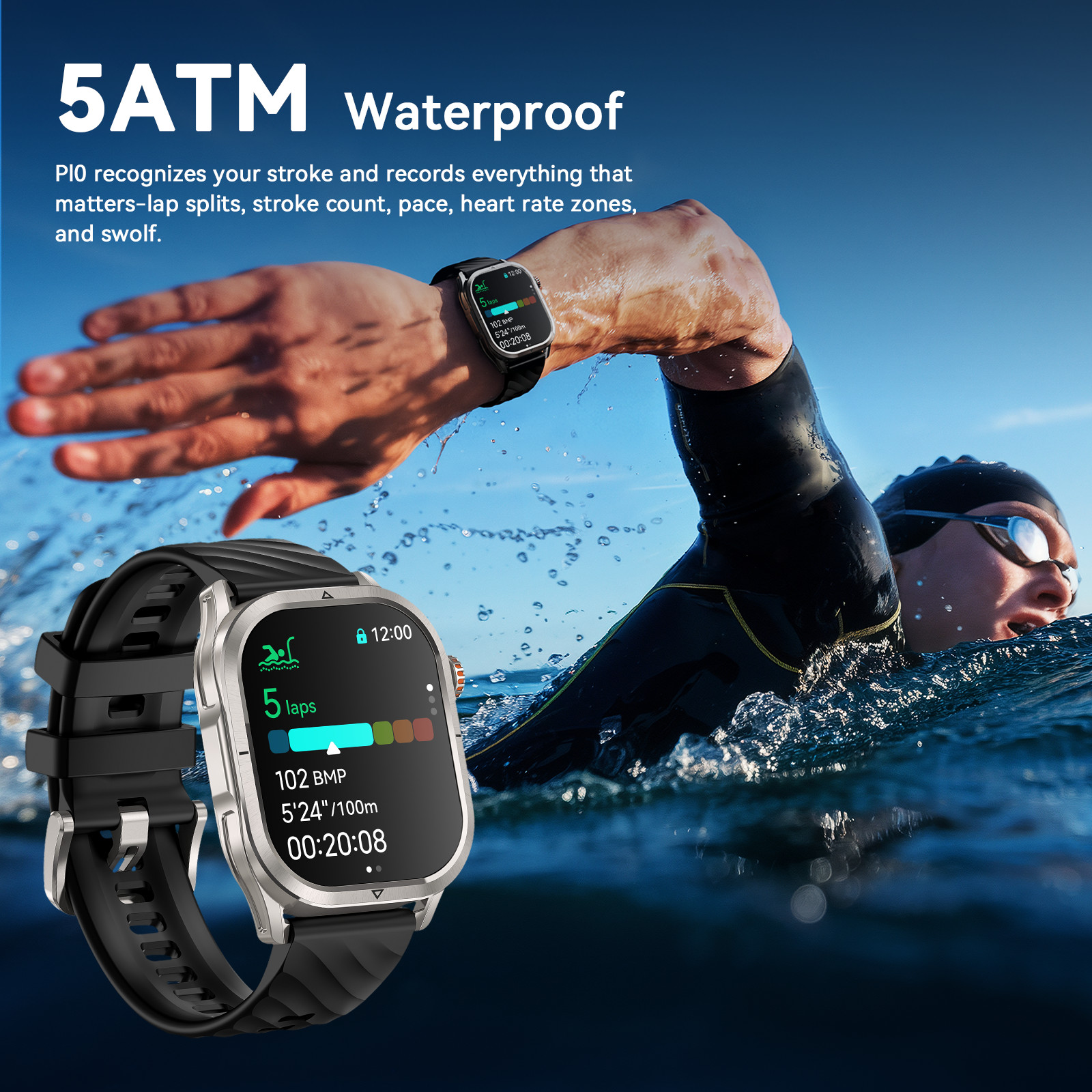 KOSPET MAGIC P10 GPS Smartwatch – 1.96″ AMOLED – 5ATM/IP69K – Black (+BONUS)