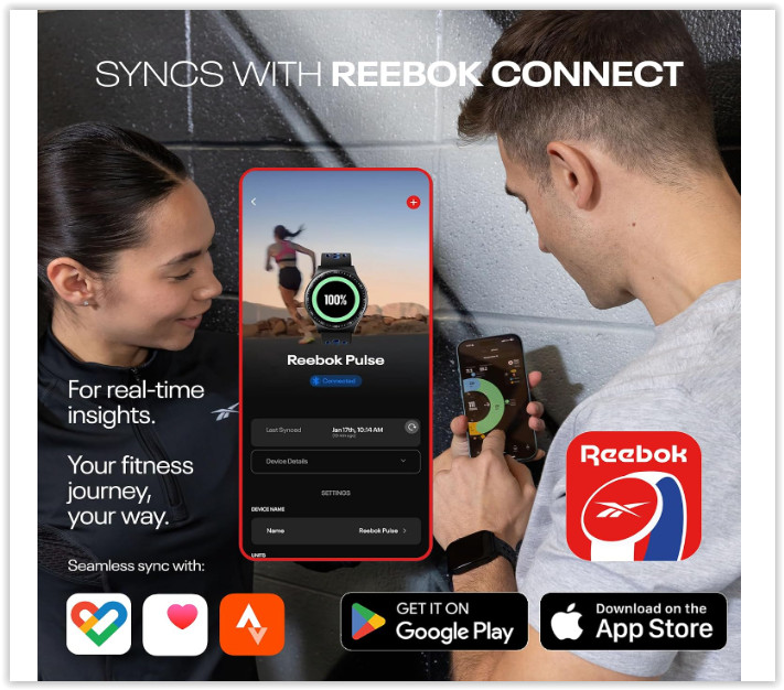 NIB Reebok Pulse Smart Watch AMOLED Display Heart Rate Monitor Midnight Steel