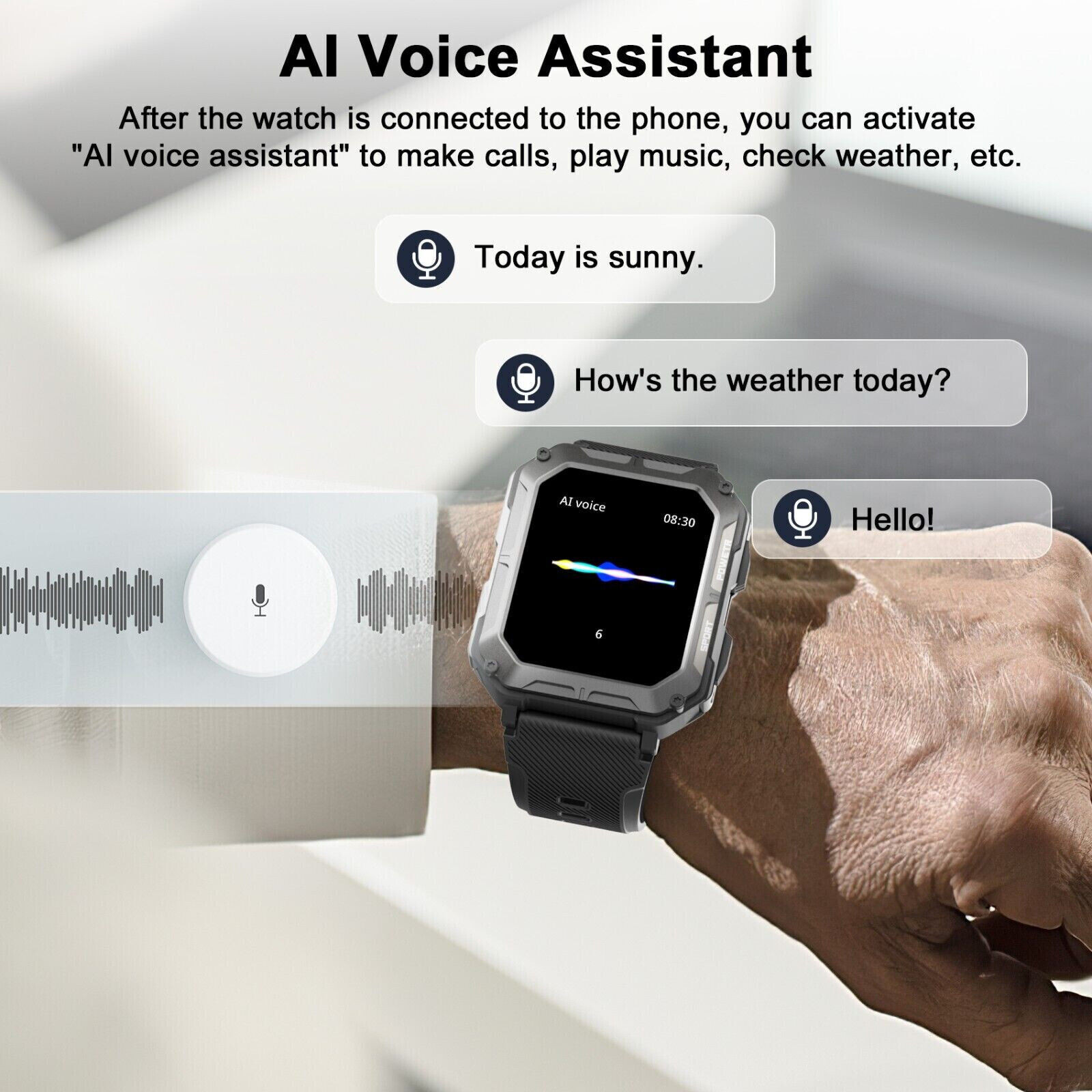 Military Smart Watch(Answer/Make Call) Rugged Tactical Fitness Tracker