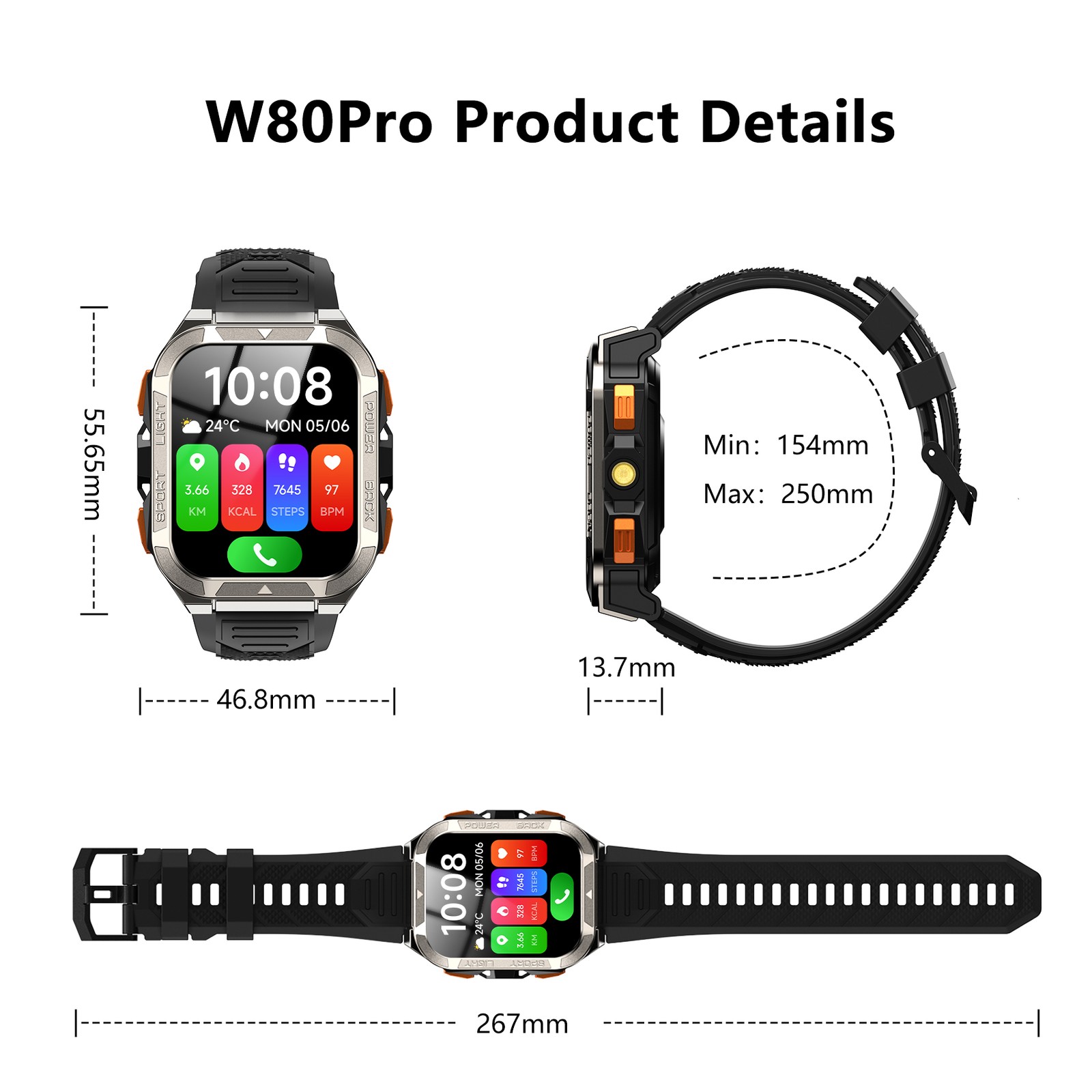 Military Smart Watch Built-in GPS ChatGPT AI 900mAh LED Bluetooth Black Open Box