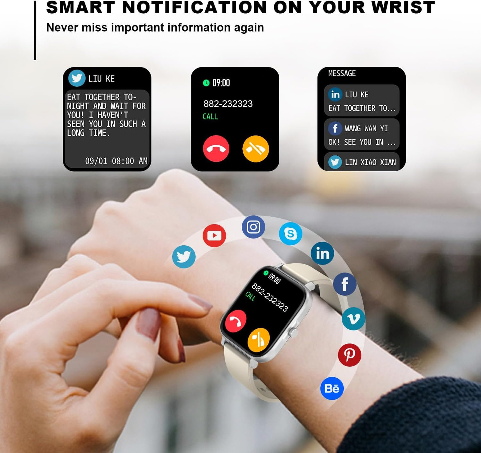 Smart Watch Men Women Full Touch Screen IP68 Waterproof Bluetooth Fitness