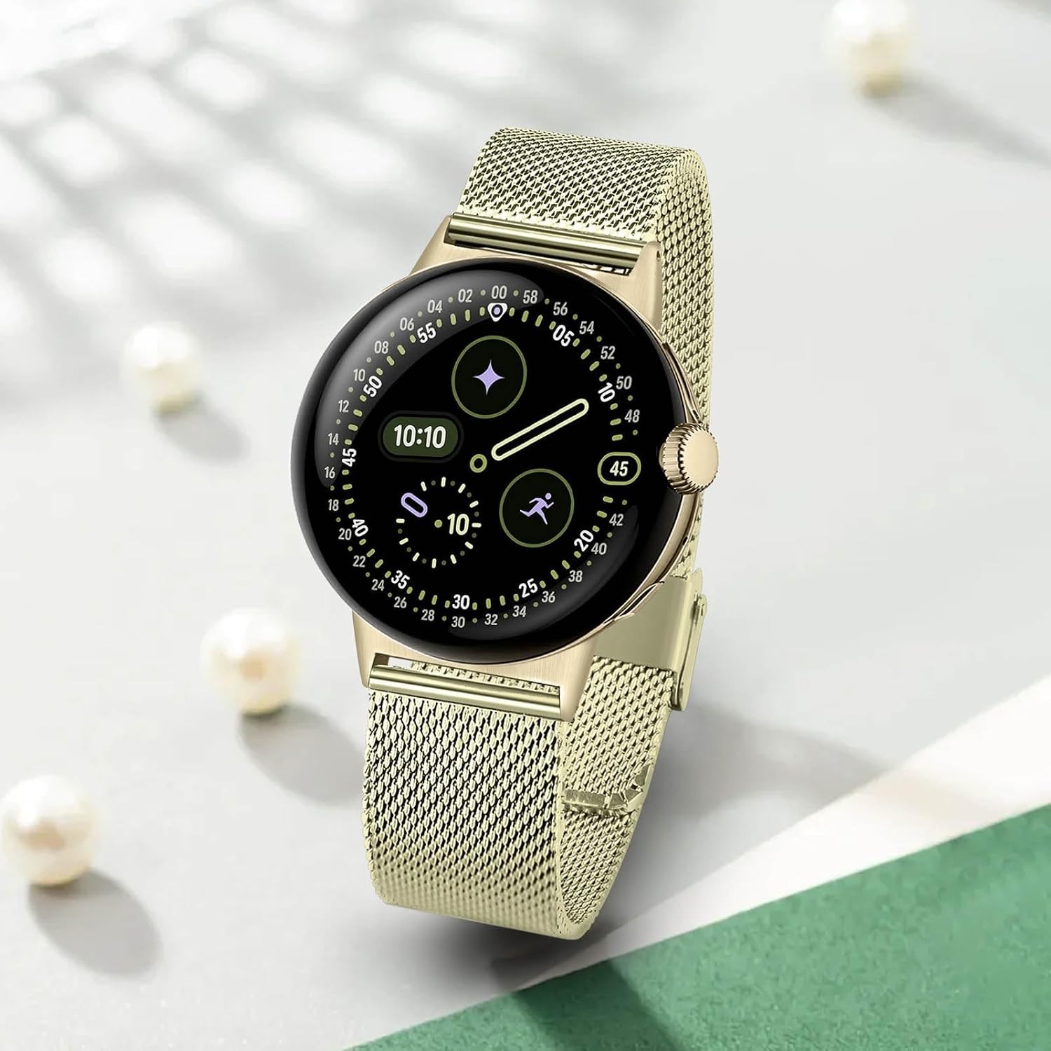 2-Pack Champagne Gold Stainless Steel Mesh Wristband for Google Pixel Watch 41mm