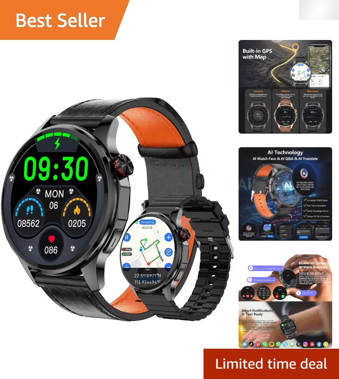AI Smartwatch for Android & iPhone – Fitness Tracker with Heart Rate Monitor