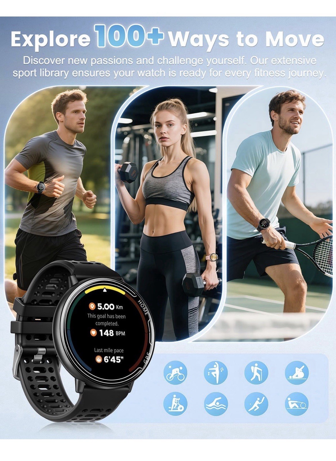 Smart Watch 1.39-Inch AMOLED, GPS, Fitness Tracker, Bluetooth, Android iOS
