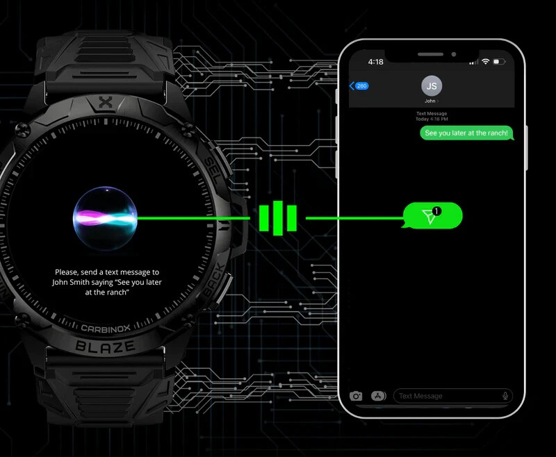 CARBINOX “BLAZE TYPE S ” Tactical Military Smartwatch IP69K Black – NEW w/ BONUS