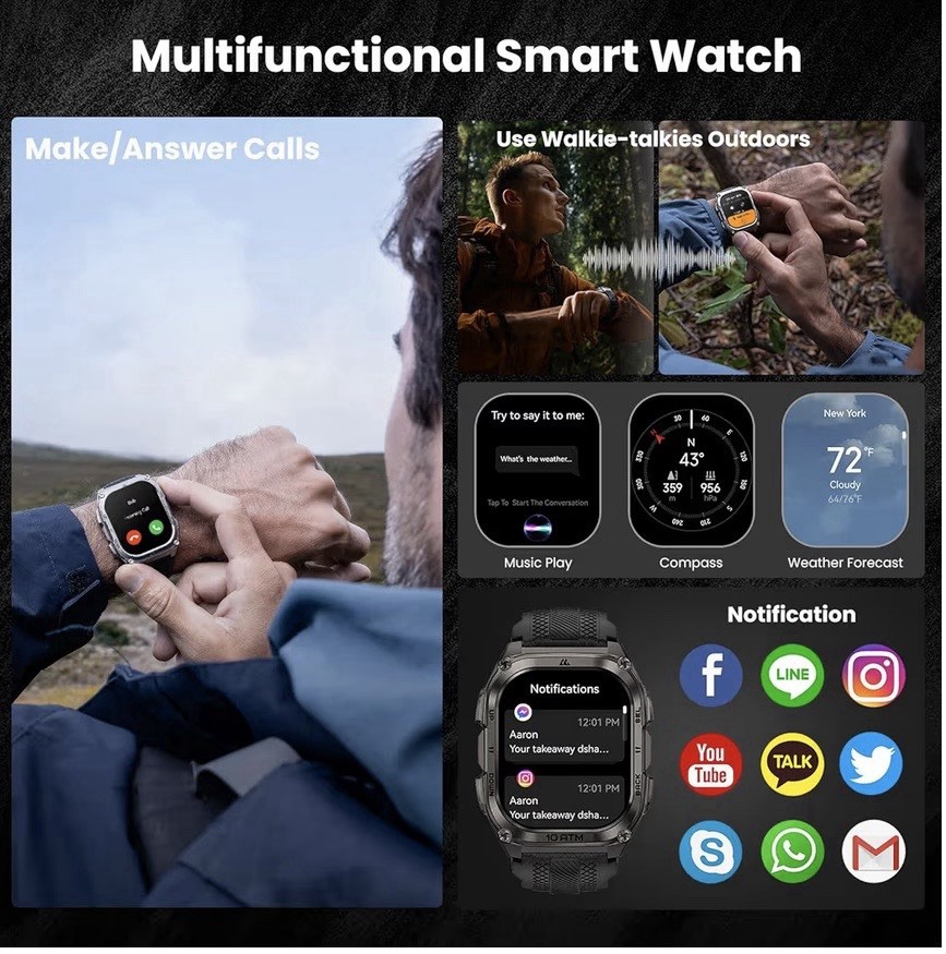 KOSPET Tank M4 Smart Watch, GPS & Offline Maps, 15-Day Battery for Android & iOS