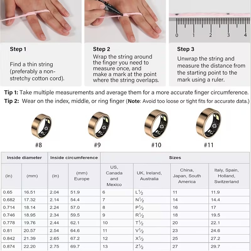 Smart Ring with Charging Case Health Fitness Tracker Heart Rate Sleep
