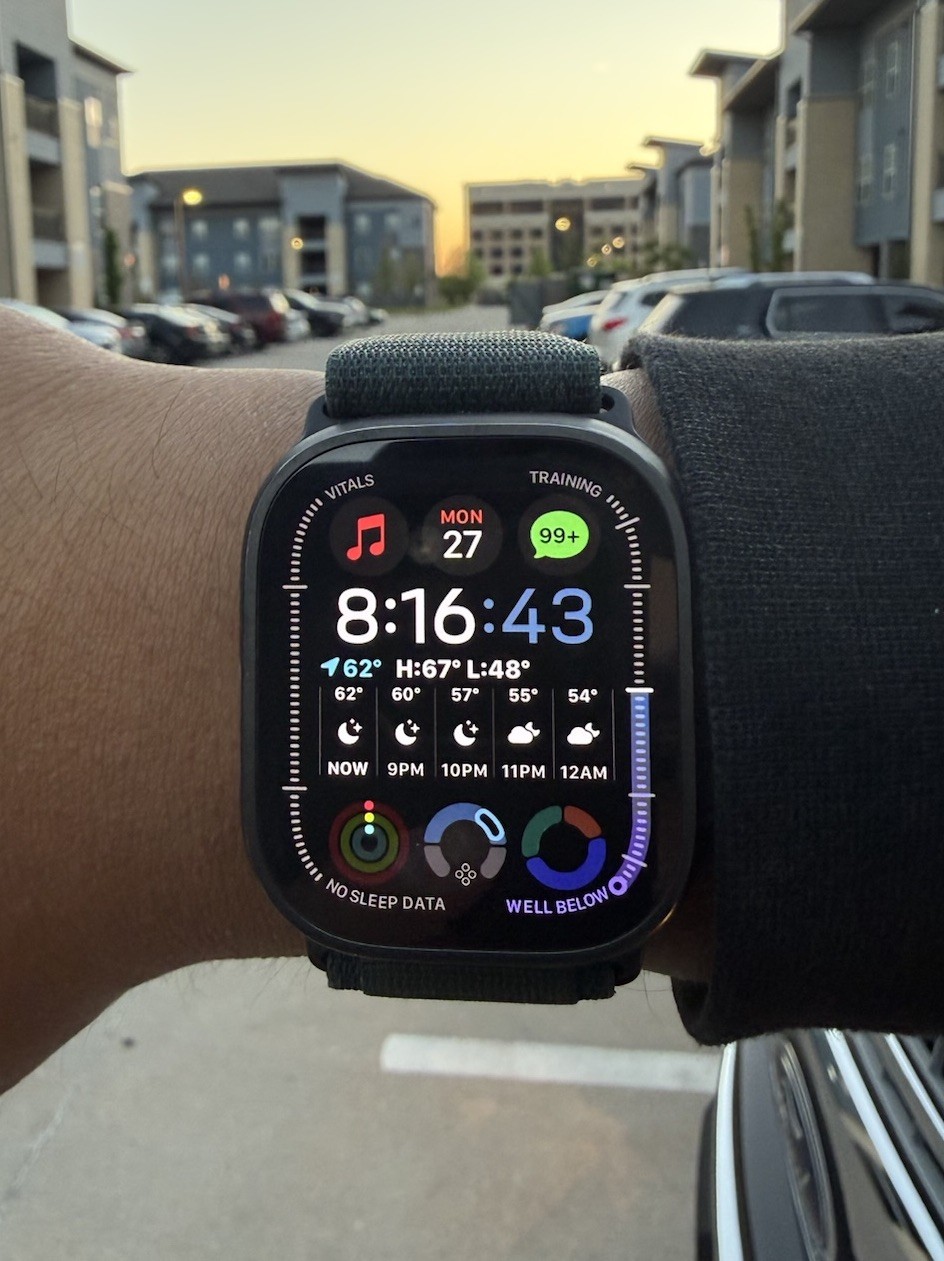 Apple Watch Ultra series 2, black titanium w/green trail loop band