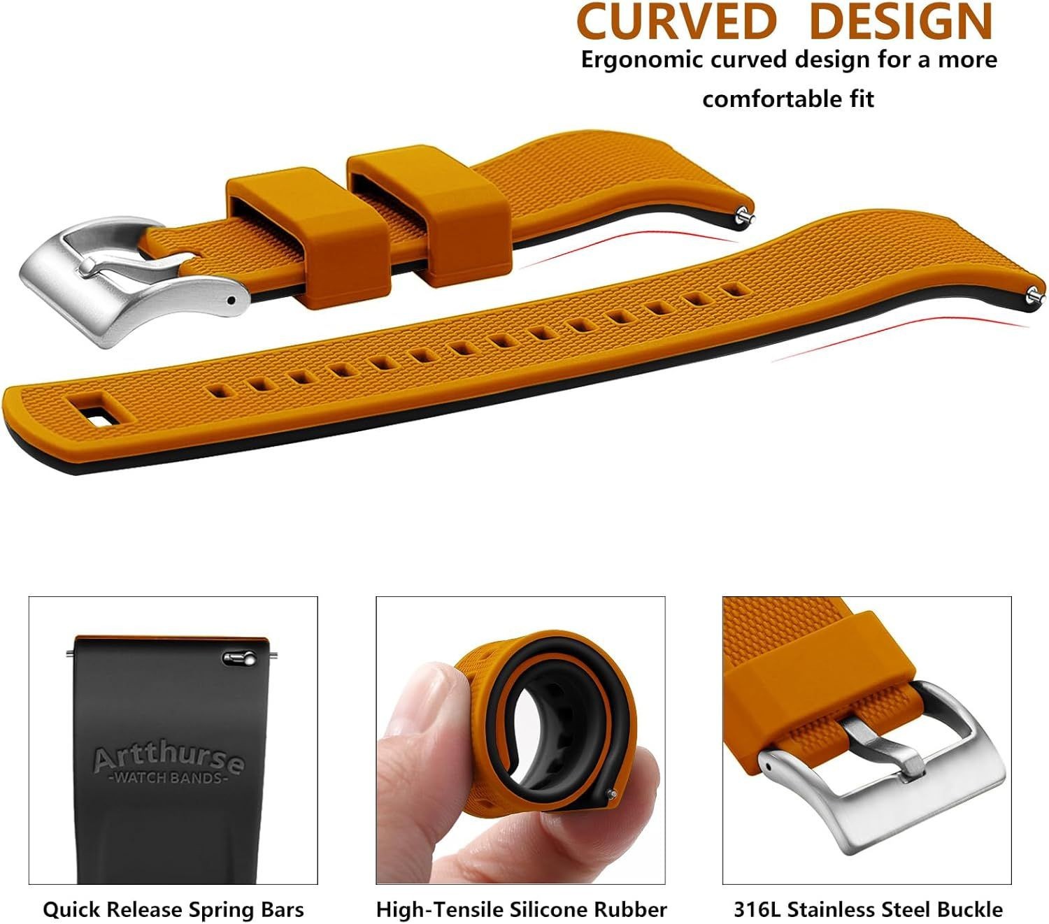 Strap For Watch Brand 18mm/20mm/22mm, Soft Breathable Waterproof Sport