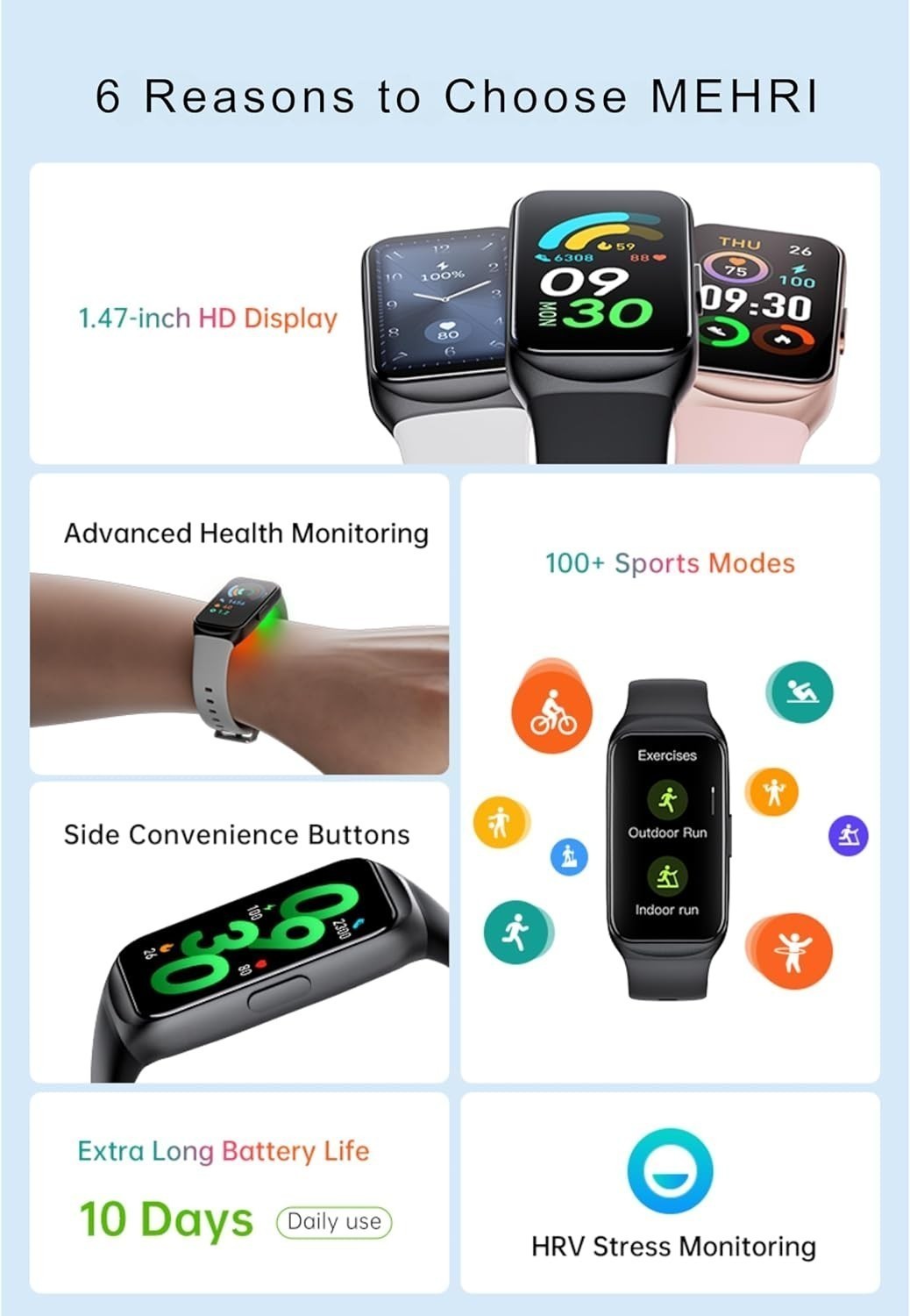 Thin Smart Watch 1.47″Large Screen with Heart Rate/Step Counter/Sport Fitness