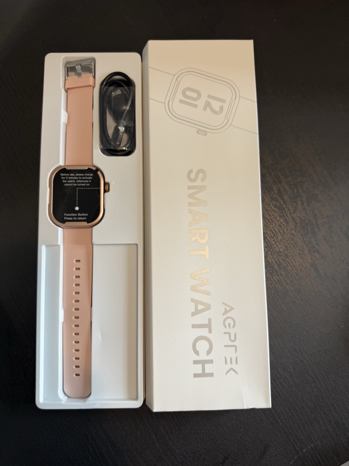 AGPTEK Smart Watch 41mm Pink Metal Case Pink Silicone Band Touch Screen