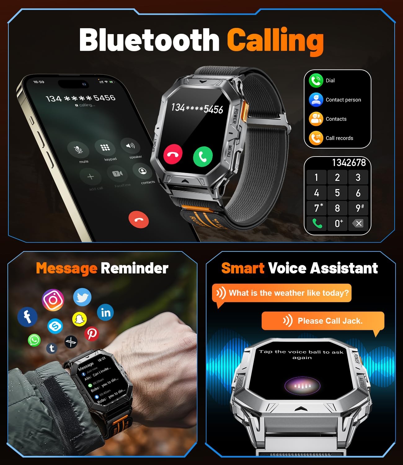 Lige Military Smart Watches For Menanswer/Make Calls100-Day Battery Life2.13