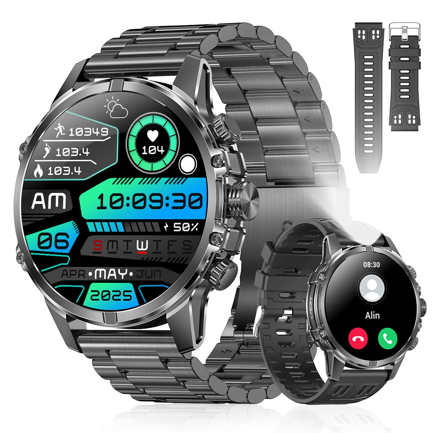 , 1.75-Inch AMOLED Display, IP67 Waterproof for Men with Flashlight, Answer/M…