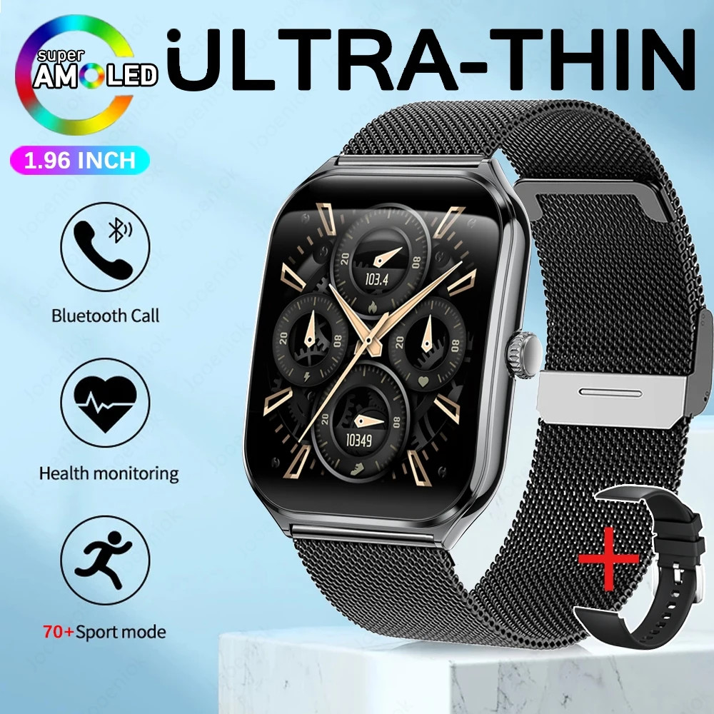 2025 New 7.5MM Ultra Thin Smart Watch Men 1.96″AMOLED Screen Always Show Time