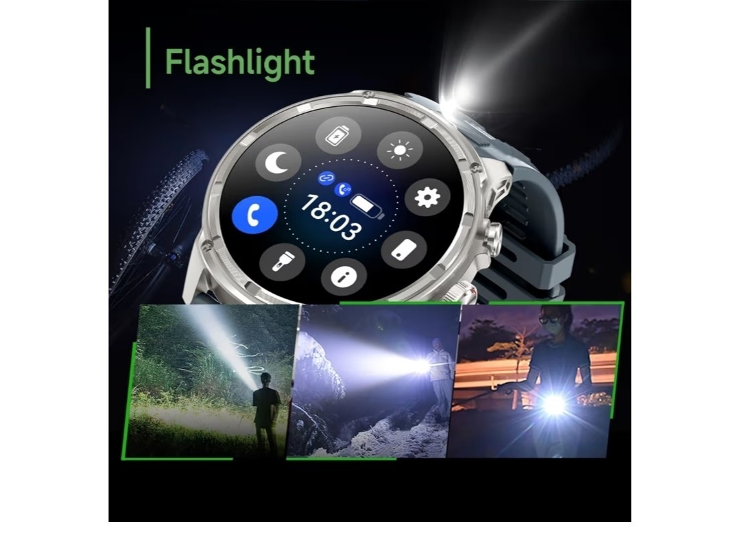 Rugged Fitness Smart Watch for Men LED Flashlight 1.85 in HD Screen Android IOS