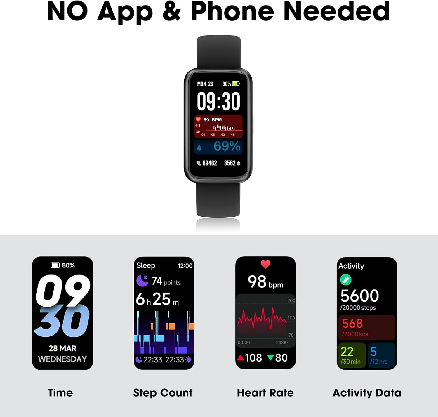 Long Battery Pedometer Watch 14 Days Battery Life, Slim Design No App/Phone Requ