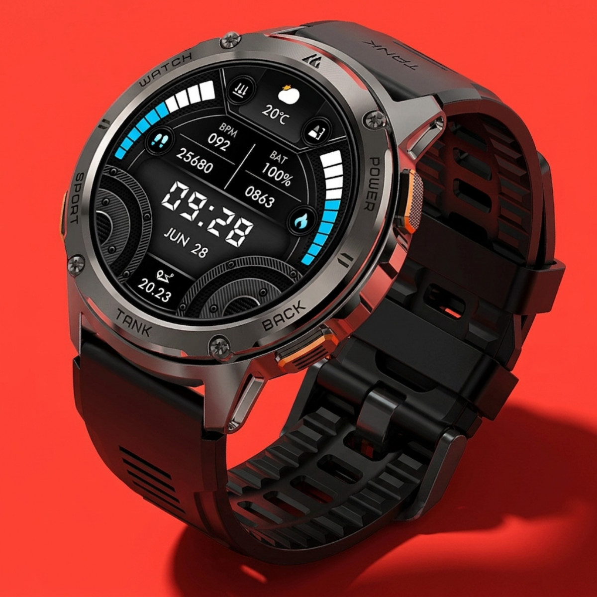 T3 Smart Watch Men Military Waterproof 500mAh Battery Fitness Tracker Black Dial