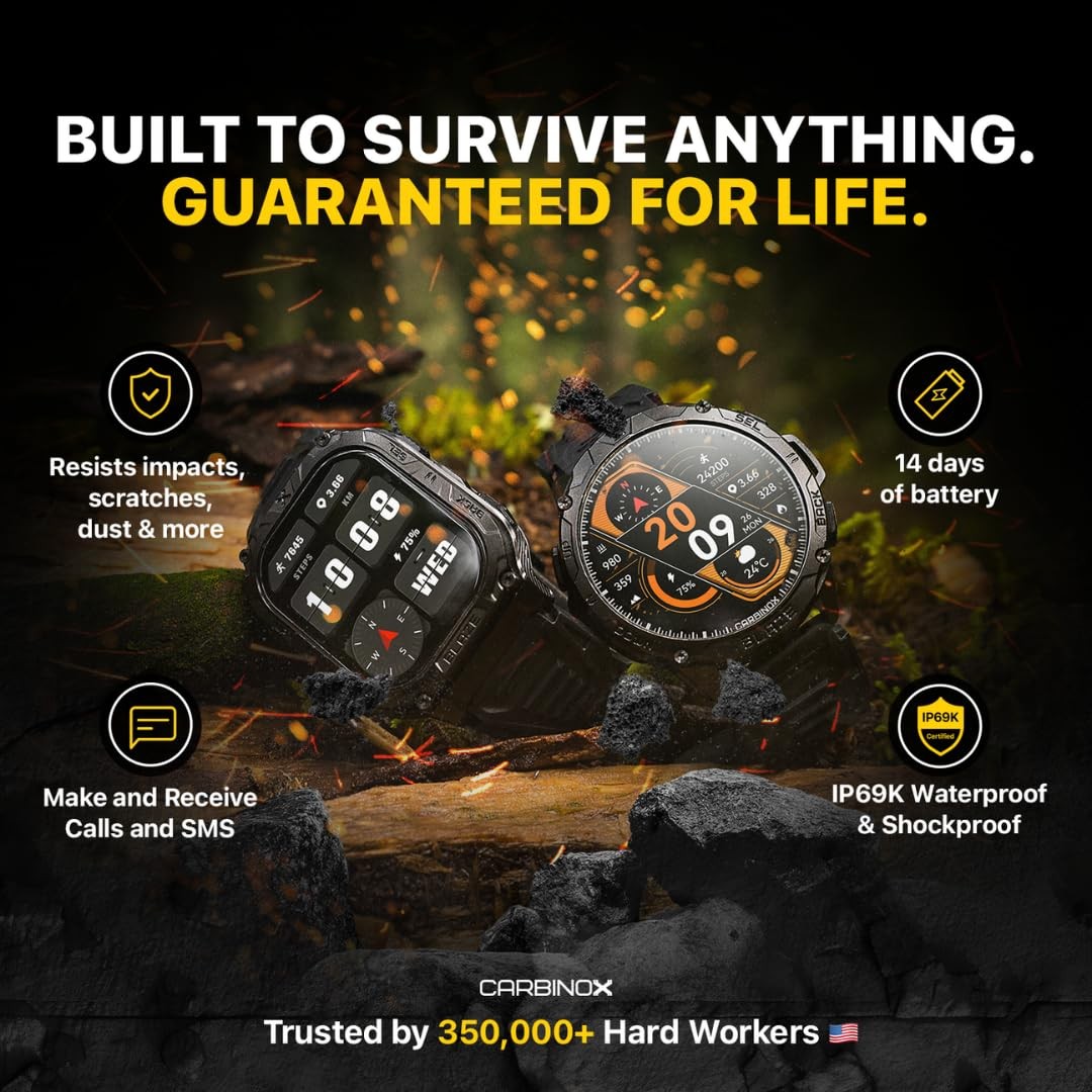 CARBINOX Blaze Smart Watch with GPS Sport Mode, Rugged Fitness Tracker Waterp…