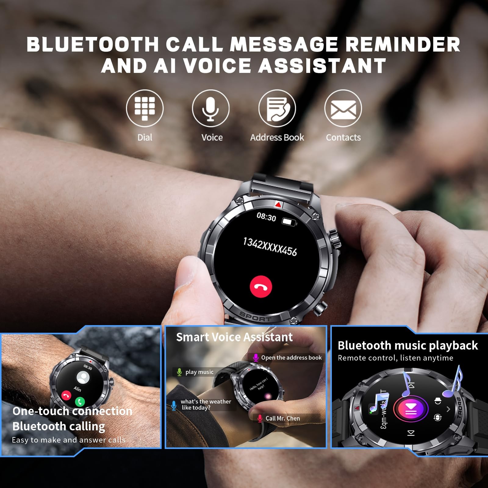 Ynwinste Smart Watches for Men with Bluetooth&Flashlight,1.52″ IP68 Waterpro Men
