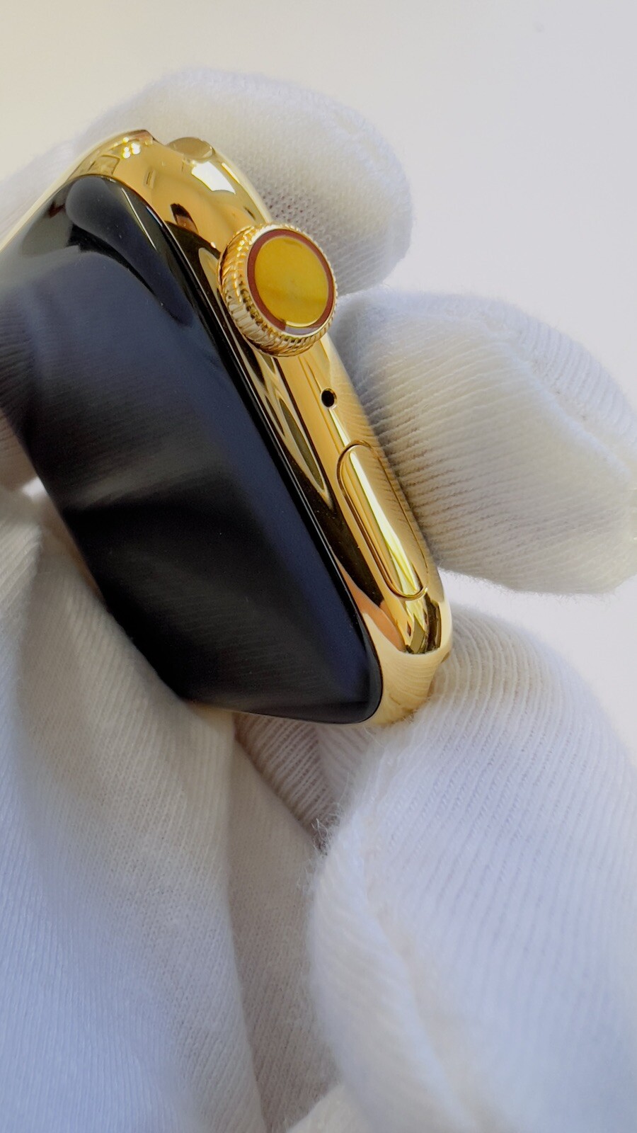 Custom 24K Gold Plated 45MM Apple Watch SERIES 8 White Sport Band Gold Dial