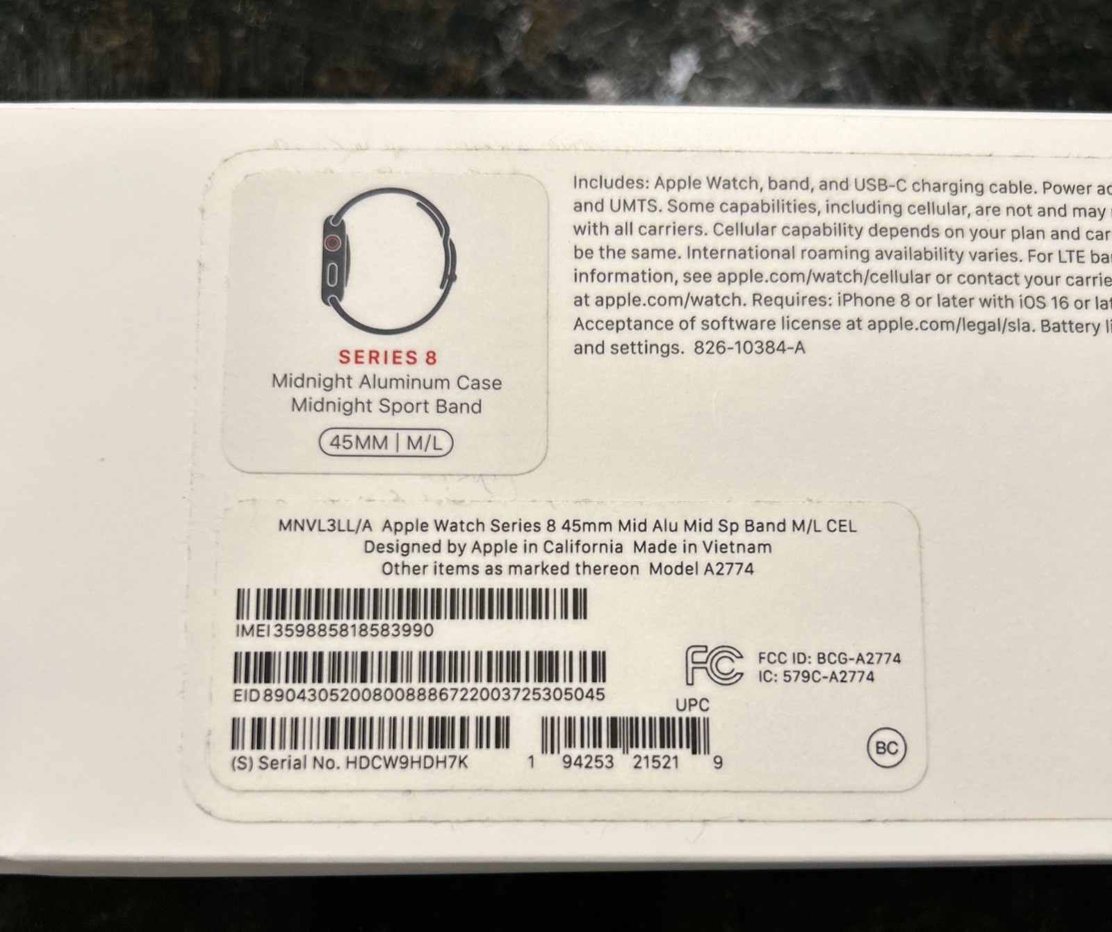 Apple Watch Series 8 45mm Midnight Aluminum Case with Sport Band, M/L (GPS +…