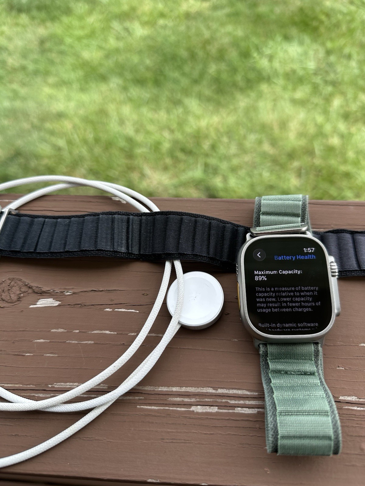 Apple Watch Ultra 49mm Titanium Silver Case Green Fabric Band GPS 32GB Unlocked
