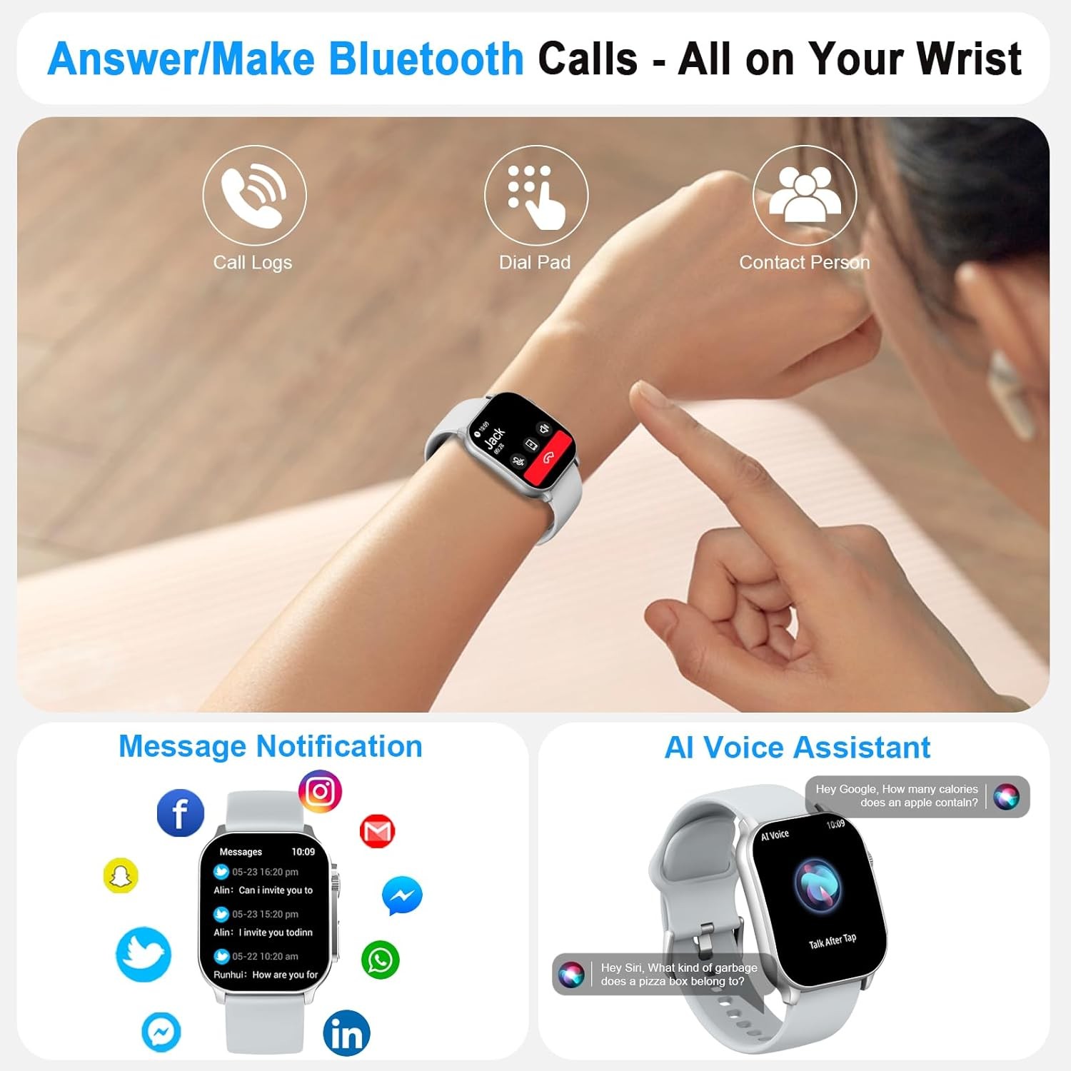 Smart Watch 2.01″ AMOLED Curved Touchscreen Fitness Tracker IP68 Waterproof
