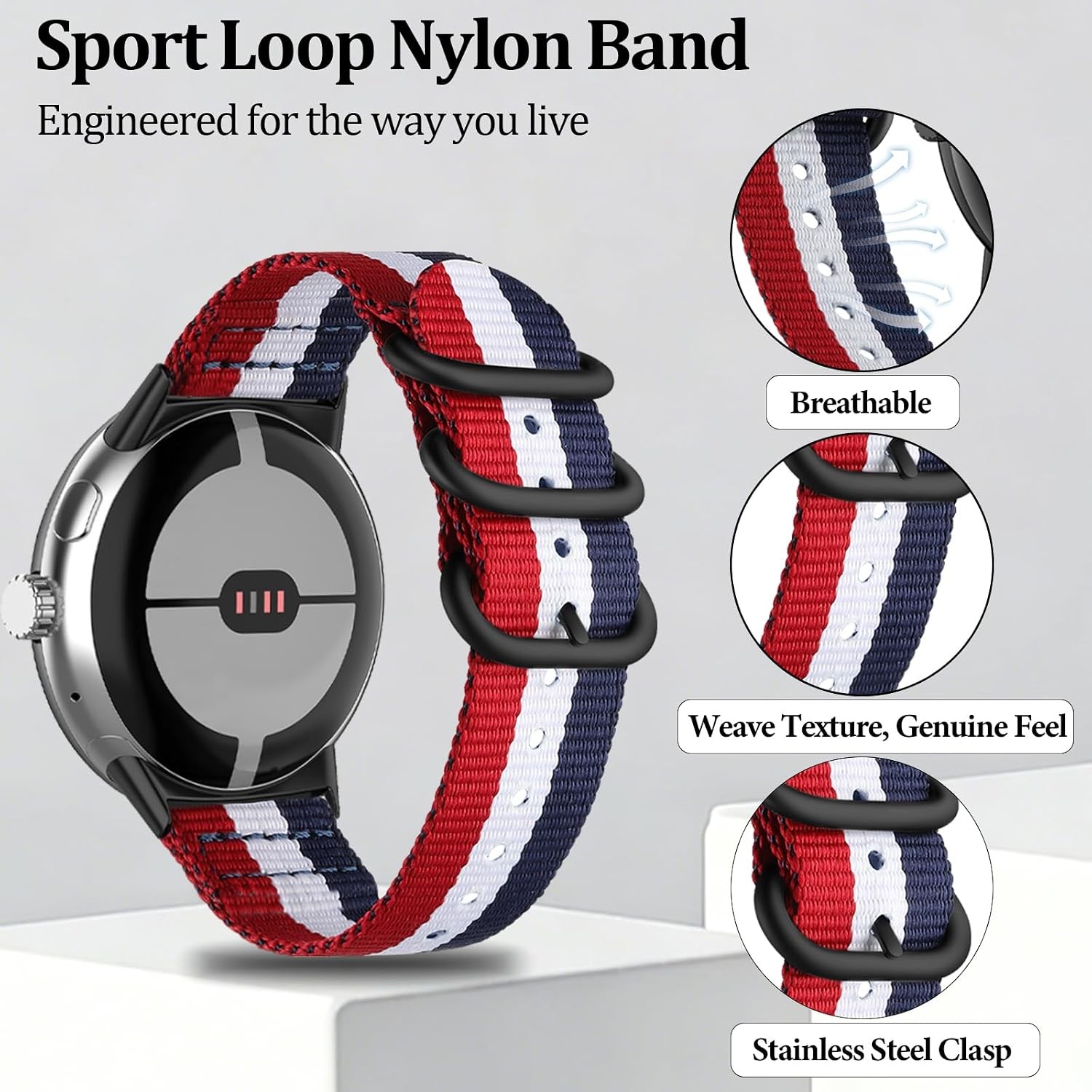 Soft Nylon Strap Compatible with Google Pixel Watch 1/2, Adjustable, All-Day Wea